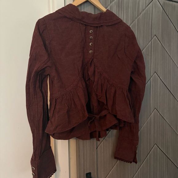 Free People Linen Blend Mauve Ruffle Jacket Boho Peplum Vintage Size Small - Picture 10 of 15